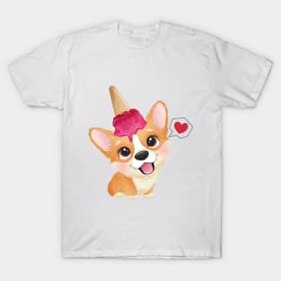 cute little corgi with ice cream tshirt T-Shirt